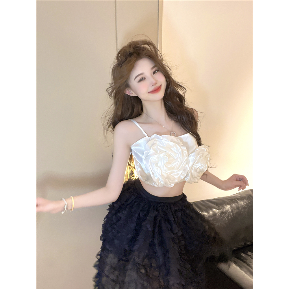 HUANG YOYO Áo Hai Dây Họa Tiết Hoa 3D Có Thể Điều Chỉnh Phong Cách Hàn Quốc Mới