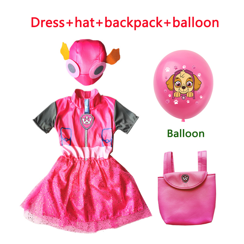 Trẻ em trai cô gái móng vuốt tuần tra trang phục cosplay T-shirt ngắn mũ túi trường Chase Marshall Skye quà sinh nhật Halloween bên váy