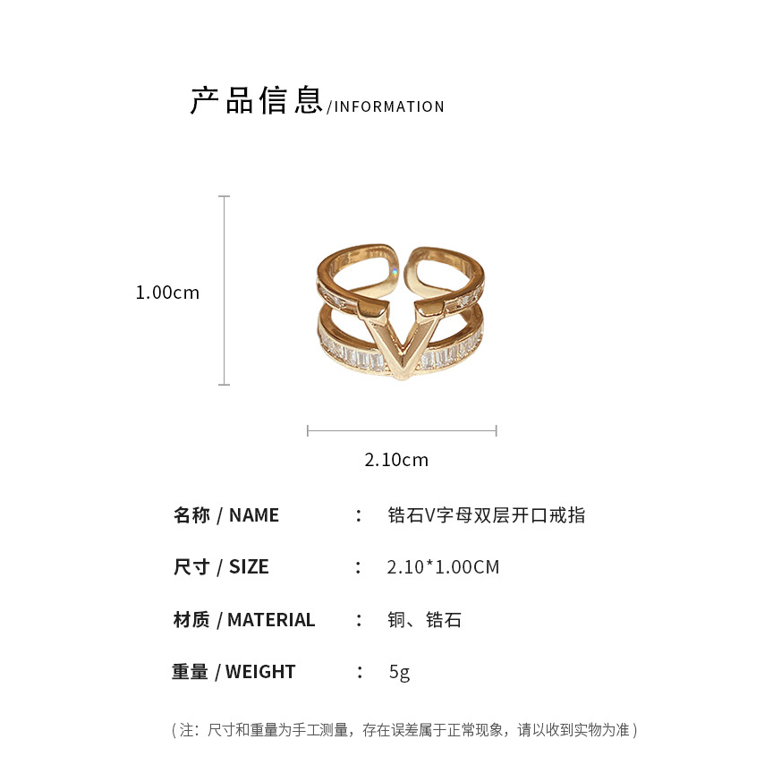 Nhẫn mở hai lớp chữ zircon vàng 18K DREJET, nhẫn phong cách sang trọng nhẹ nhàng cá tính, trang sức thời trang và đa năng