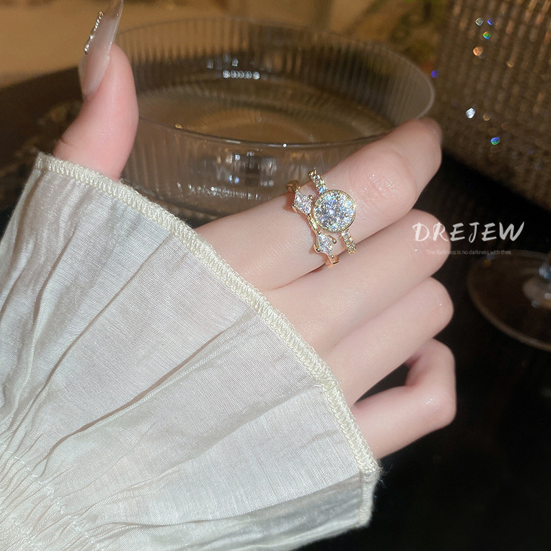 Nhẫn mở hai lớp chữ zircon vàng 18K DREJET, nhẫn phong cách sang trọng nhẹ nhàng cá tính, trang sức thời trang và đa năng