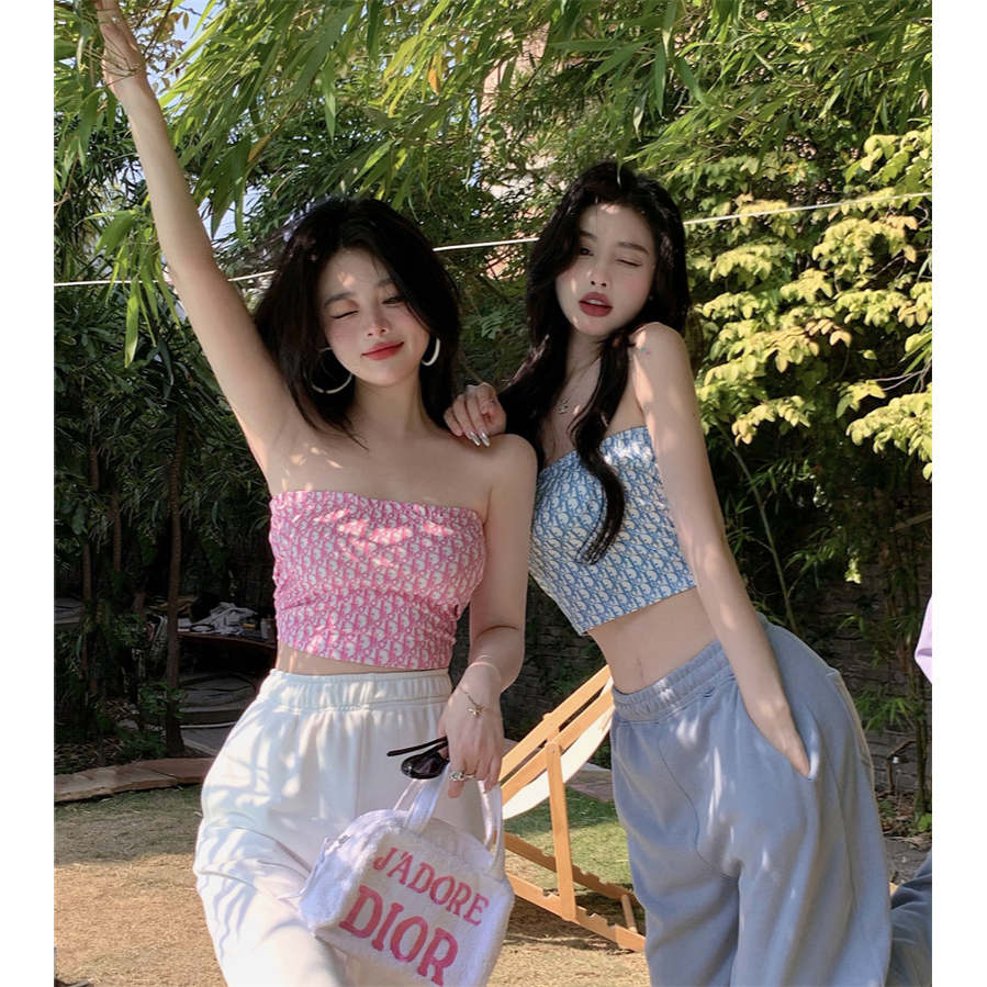 QADCOL Áo Hai Dây In Họa Tiết Màu Sữa Ngọt Ngào Quyến Rũ Cho Nữ