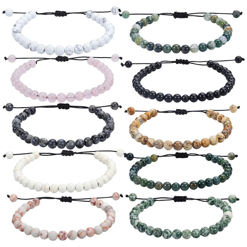 Vòng Tay Đá Mã Não Tự Nhiên 6mm Có Thể Điều Chỉnh Kích Thước Dành Cho Nam Và Nữ