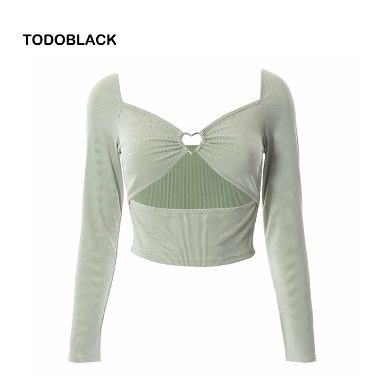 TODOBLACK Áo Croptop Tay Dài Cổ Chữ V Thiết Kế Khoét Quyến Rũ