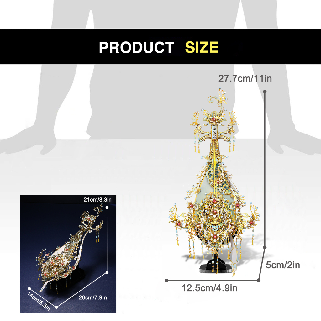 Set đồ chơi lắp ráp PIECECOOL mô hình đàn tỳ bà 3D kim loại làm quà tặng sinh nhật dành cho nữ