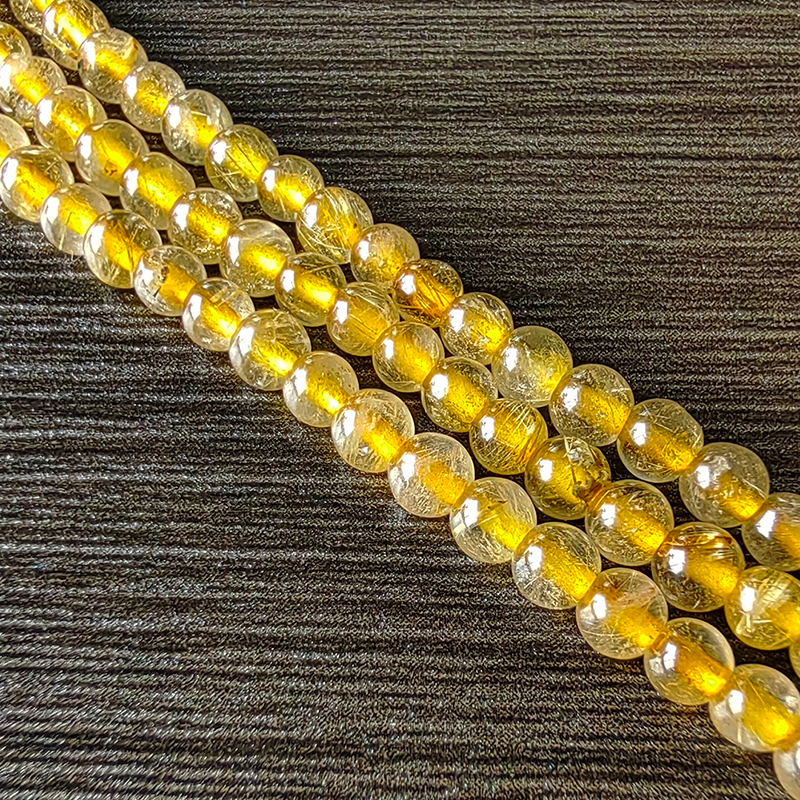 Thiên Nhiên 4mm Vàng Rutilated Đá Vàng Pha Lê Rời Hạt Tròn Để Trang Sức Làm DIY Vòng Cổ Vòng Tay Dây 15'