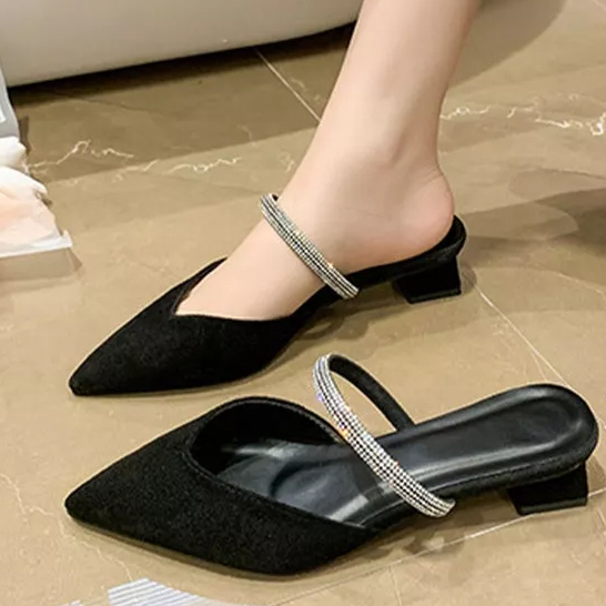 Dép Cao Gót Mũi Nhọn Đính Đá Thời Trang Dành Cho Nữ