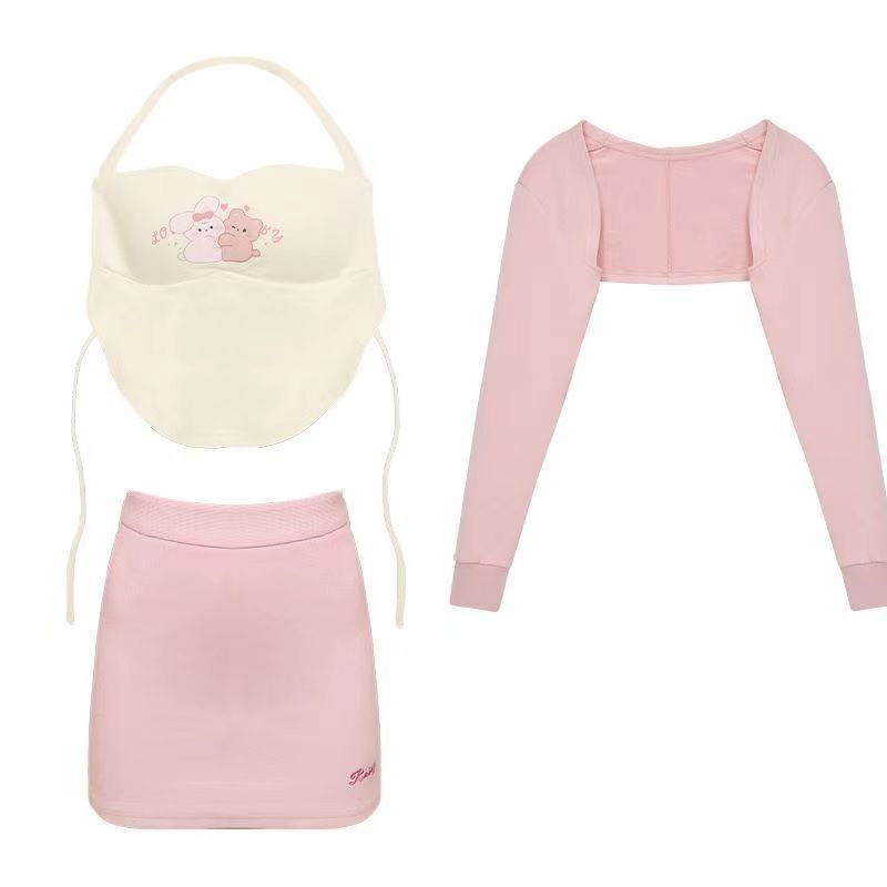 Set Áo Khoác Cardigan Tay Dài Màu Hồng + Chân Váy Phong Cách Thời Trang Mới Mùa Thu Cho Nữ