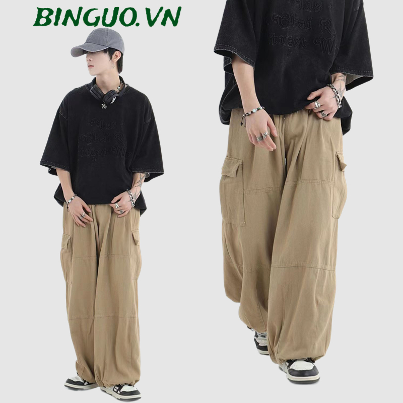Quần kaki Cargo pants form rộng unisex trơn thời trang cho phong cách hàn quốc Quần kaki túi hộp Hiphop ống rộng xuông nam nữ