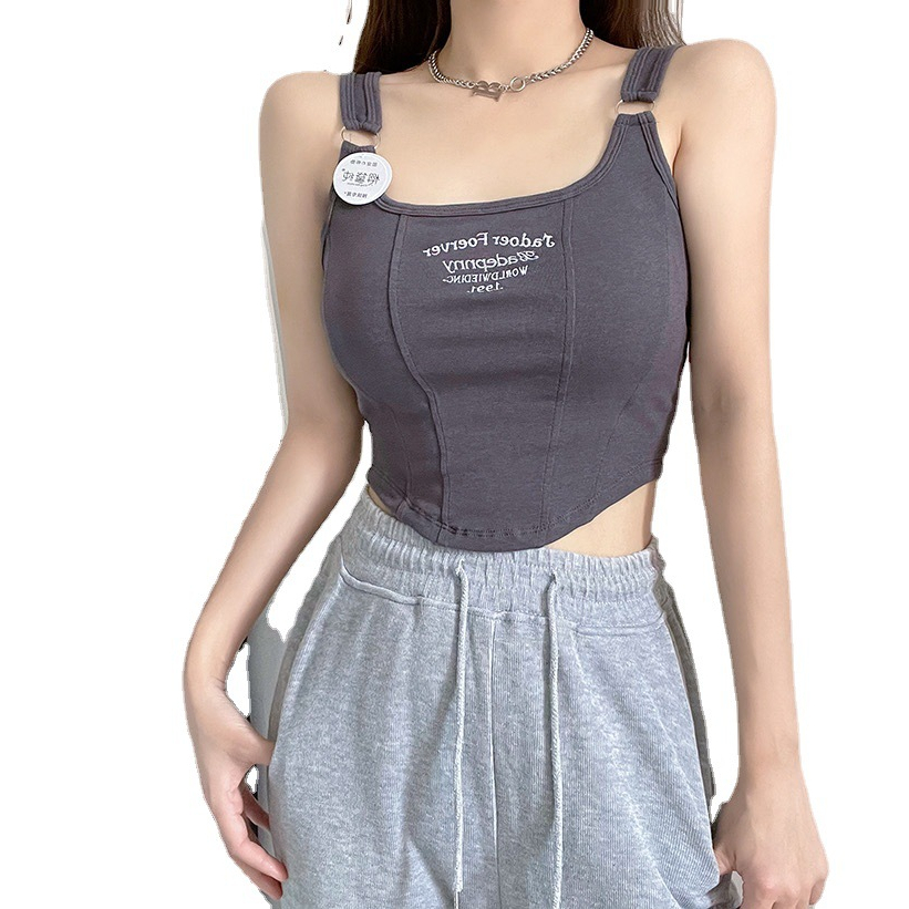 Áo Hai Dây Ôm Dáng Không Đường May In Chữ Thời Trang Cho Nữ