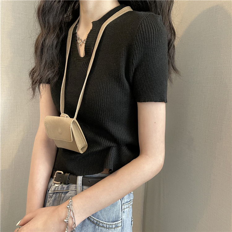 Minimalist Labo Áo Sweater Tay Ngắn Dáng Ôm Thiết Kế Trẻ Trung Năng Động