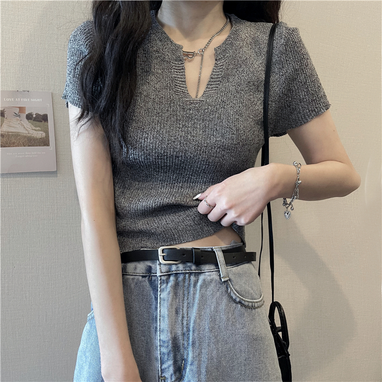 Minimalist Labo Áo Sweater Tay Ngắn Dáng Ôm Thiết Kế Trẻ Trung Năng Động