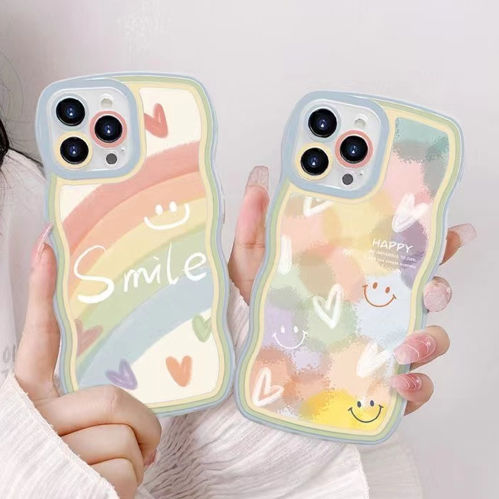 Ốp lưng Samsung S23 Fe S23 Ultra S22 Ultra S21 Ultra S20 Ultra S21 Plus S22 Plus S23 Plus S20 Plus S20 Fe S21 Fe A20 A30 A71 A31 A32 A51 A03 A72 A70 A02 smiling face rainbow love Wave edge soft phone case