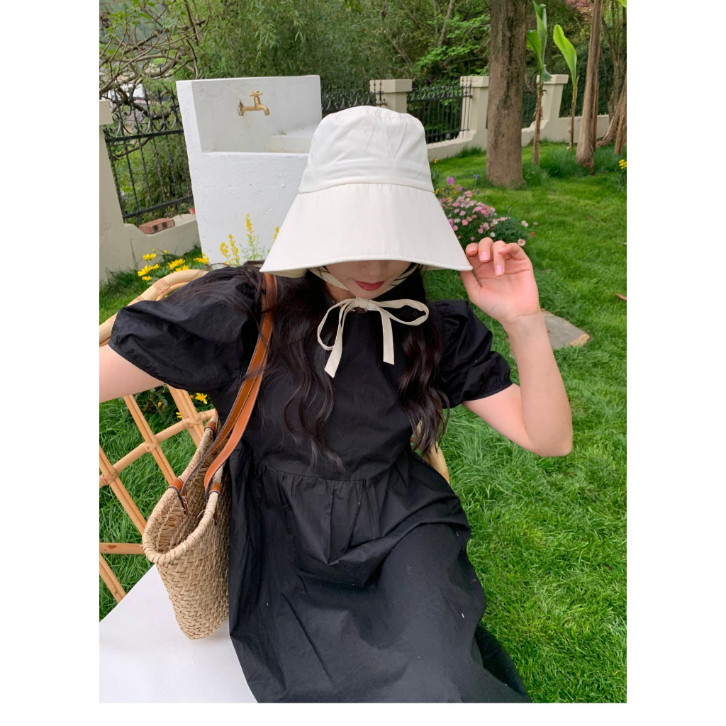 Nón Tai Bèo Rộng Vành Phối Ruy Băng Xinh Xắn Dễ Phối Đồ Thời Trang Hè Phong Cách Nhật Bản Cho Nữ