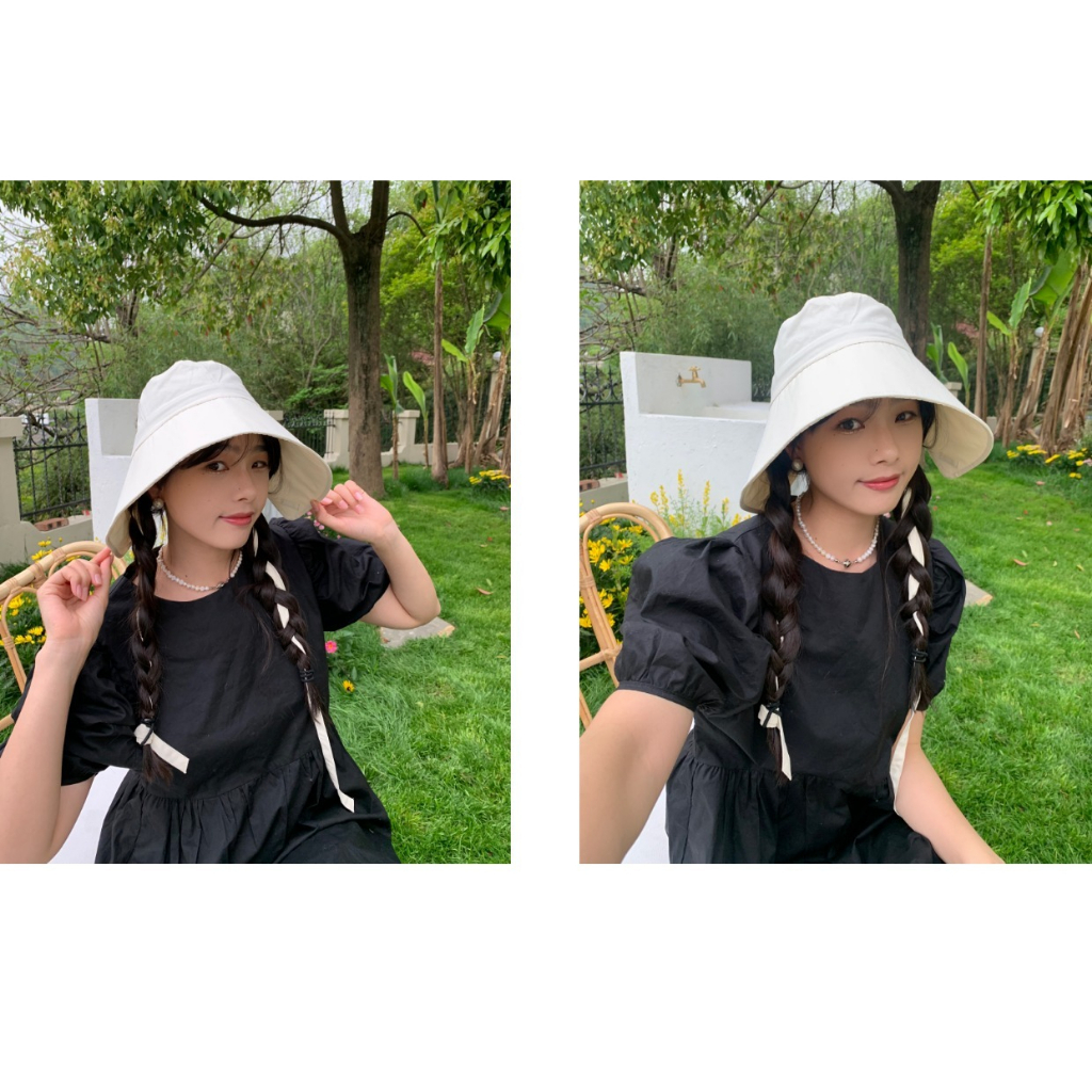 Nón Tai Bèo Rộng Vành Phối Ruy Băng Xinh Xắn Dễ Phối Đồ Thời Trang Hè Phong Cách Nhật Bản Cho Nữ