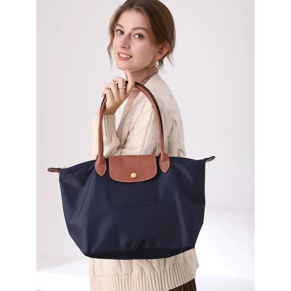 Túi longchamp le pliage nguyên bản tay cầm dài m * l túi tote túi mua sắm chống nước có thể gập lại