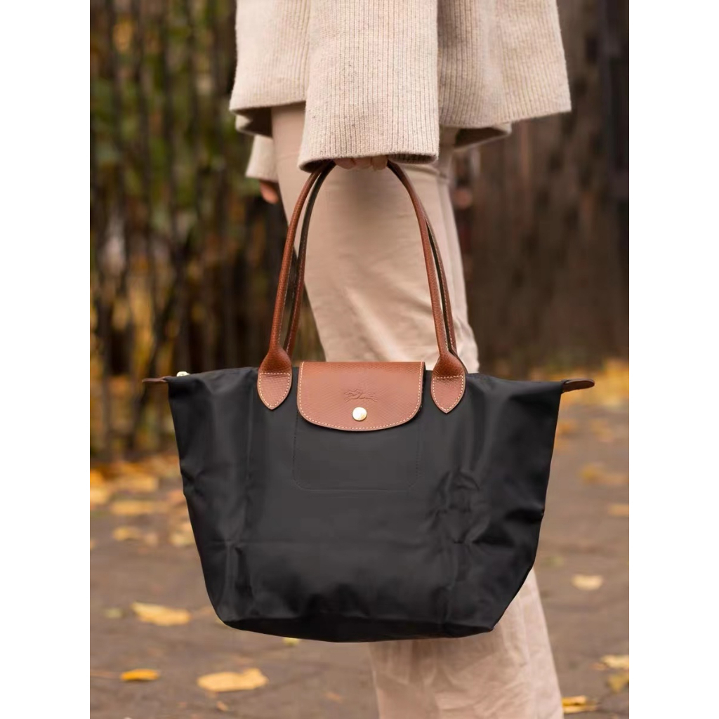 Túi longchamp le pliage nguyên bản tay cầm dài m * l túi tote túi mua sắm chống nước có thể gập lại