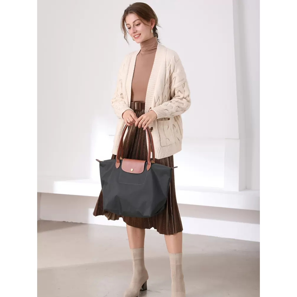 Túi longchamp le pliage nguyên bản tay cầm dài m * l túi tote túi mua sắm chống nước có thể gập lại