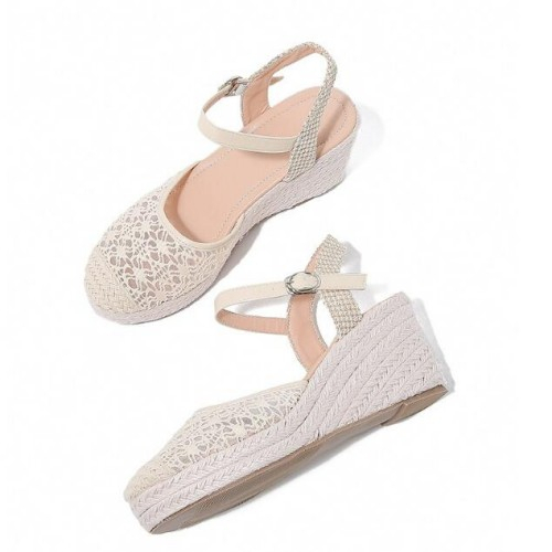 Giày Sandal Đế Xuồng Bằng Vải Lanh Thời Trang Dành Cho Nữ