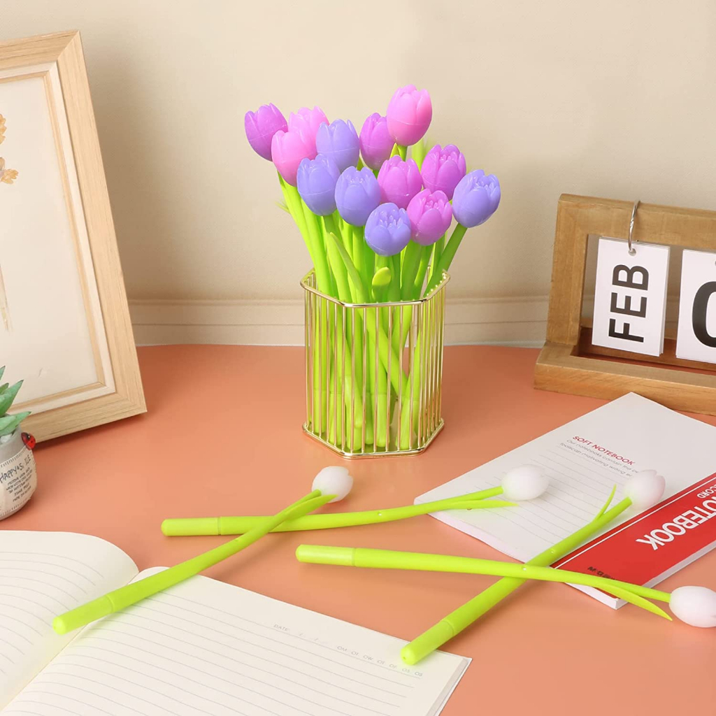 Bộ 6 Bút Bi Mực Đen Ngòi 0.38mm Hình Hoa Tulip Thay Đổi Màu Sắc Độc Đáo Trang Trí Nhà Cửa / Văn Phòng / Trường Học