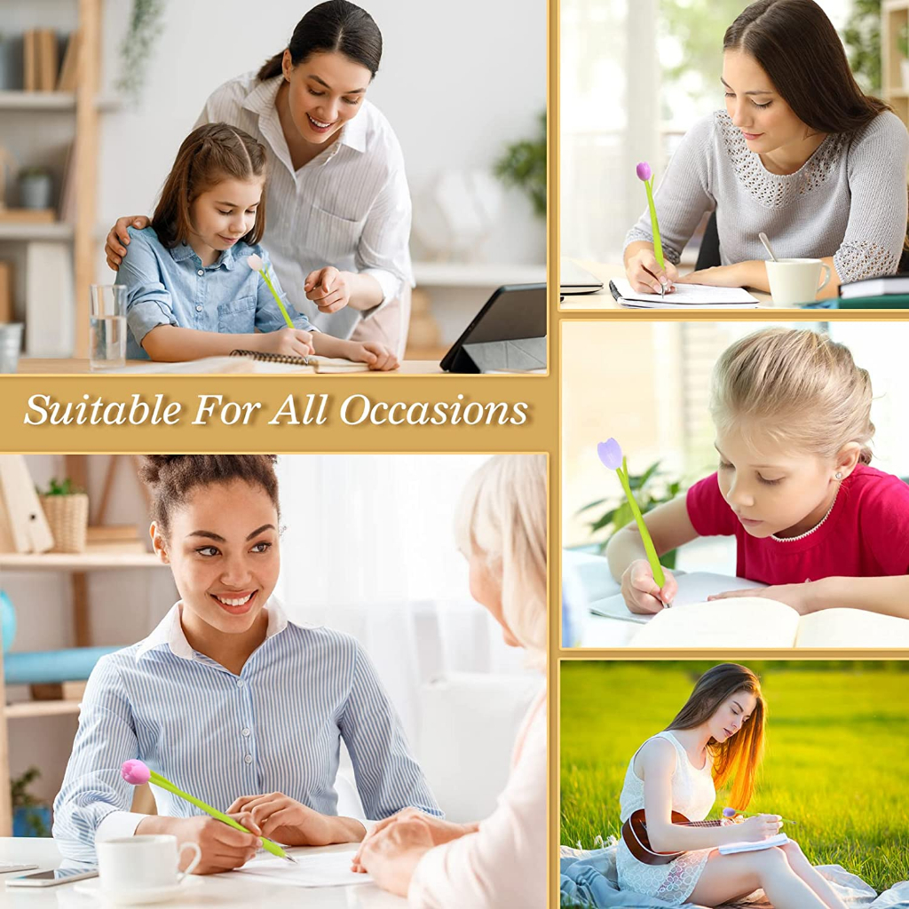 Bộ 6 Bút Bi Mực Đen Ngòi 0.38mm Hình Hoa Tulip Thay Đổi Màu Sắc Độc Đáo Trang Trí Nhà Cửa / Văn Phòng / Trường Học