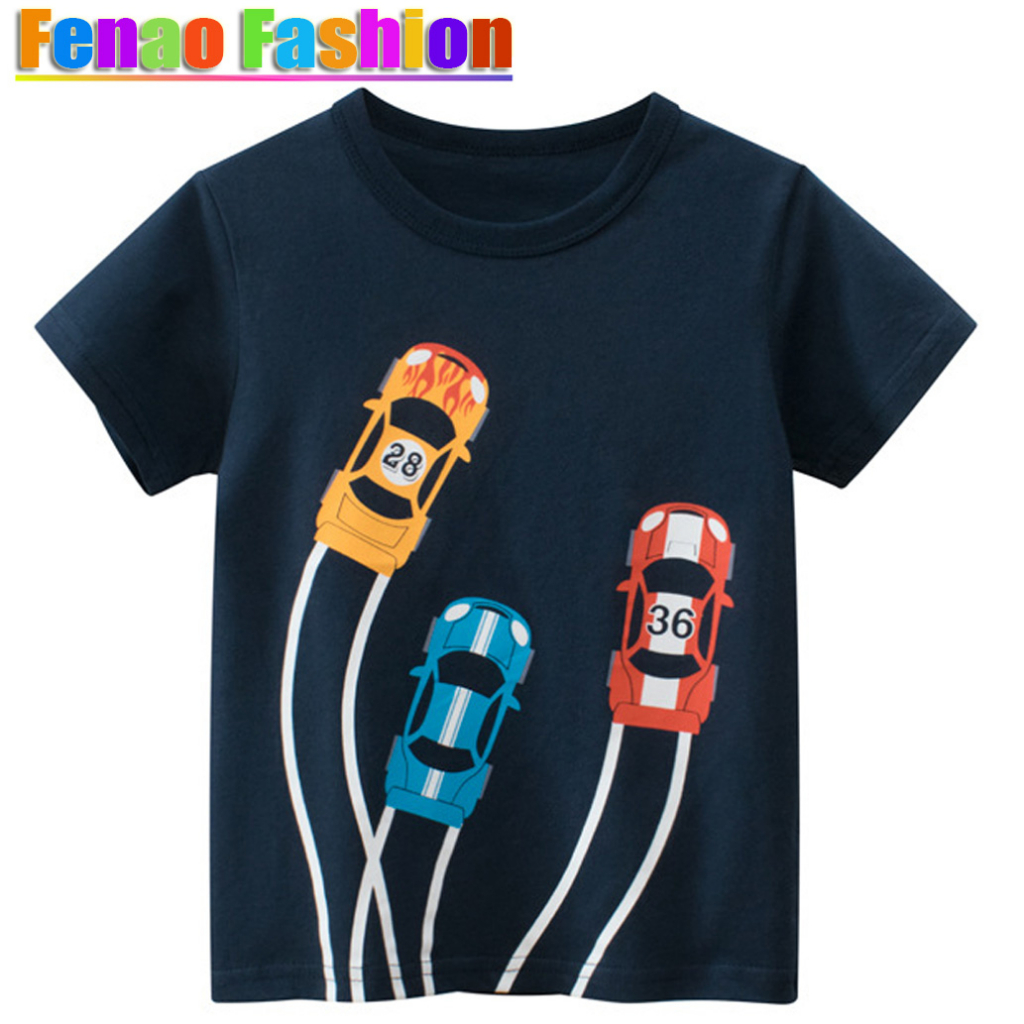 Áo Thun Tay Ngắn 100% Cotton In Hình Xe Đua Thời Trang Cho Bé Trai