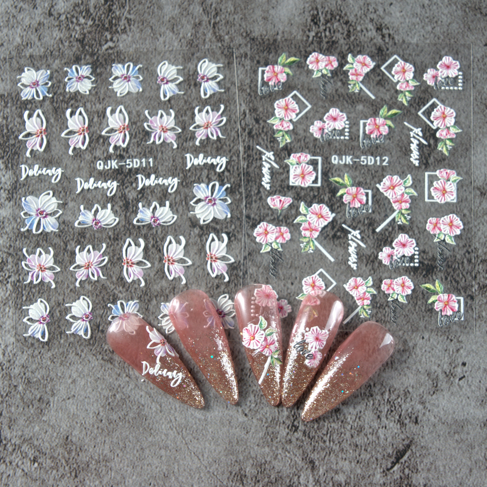 [Hàng mới về] Tờ Miếng Dán Trang Trí Móng Tay Họa Tiết Hoa Và Bướm 5D Phong Cách Nhật Bản Thời Trang