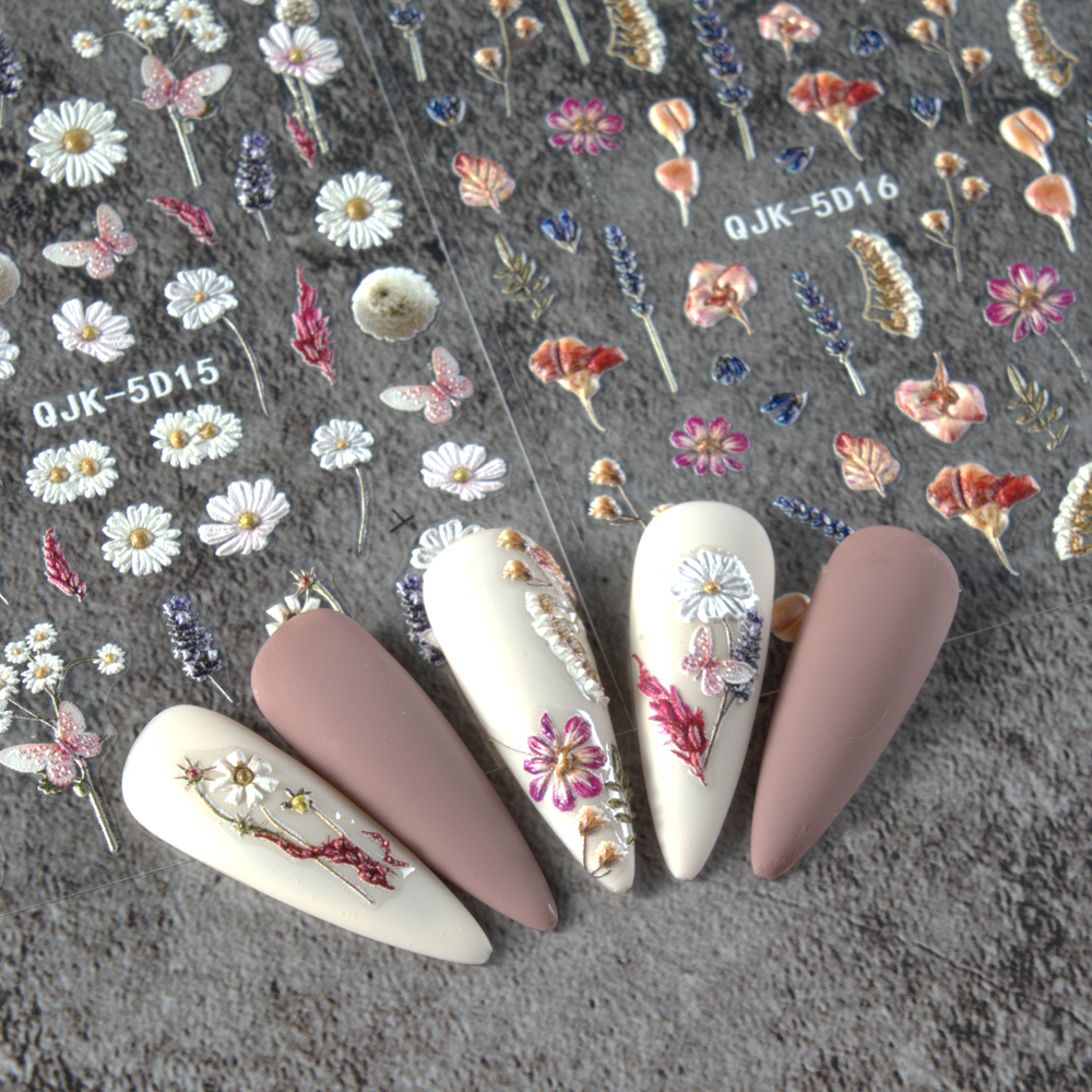 [Hàng mới về] Tờ Miếng Dán Trang Trí Móng Tay Họa Tiết Hoa Và Bướm 5D Phong Cách Nhật Bản Thời Trang