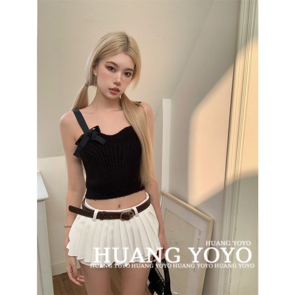 Áo Croptop Dệt Kim Hai Dây Màu Sắc Đơn Giản Phong Cách Retro Hàn Quốc Cho Nữ