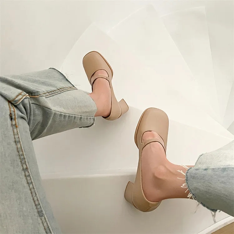 Giày Cao Gót Mũi Vuông Thiết Kế Mới Thời Trang Theo Phong Cách Pháp Cho Nữ