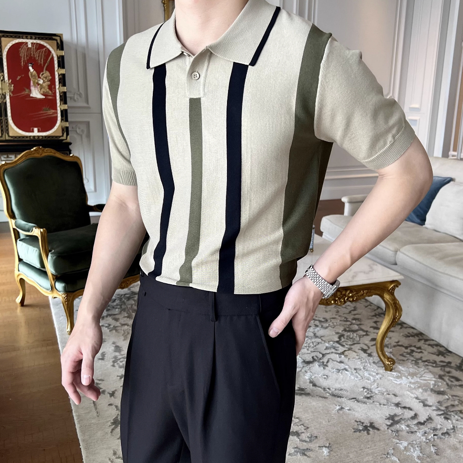 Áo Polo Dệt Kim Tay Lửng Dáng Ôm Dễ Phối Đồ - Thời Trang Mùa Hè Nam Kiểu Mới Size M-3xl