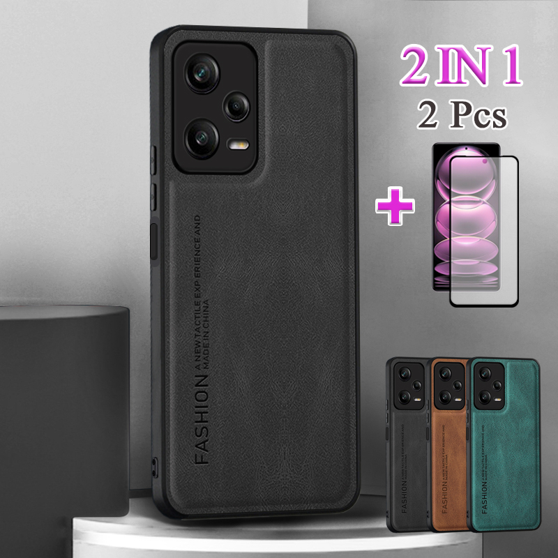 Ốp Điện Thoại Da 2 Trong 1 Với Màng Gốm Sứ Cong Bảo Vệ Màn Hình Cho Redmi Note 12 Pro