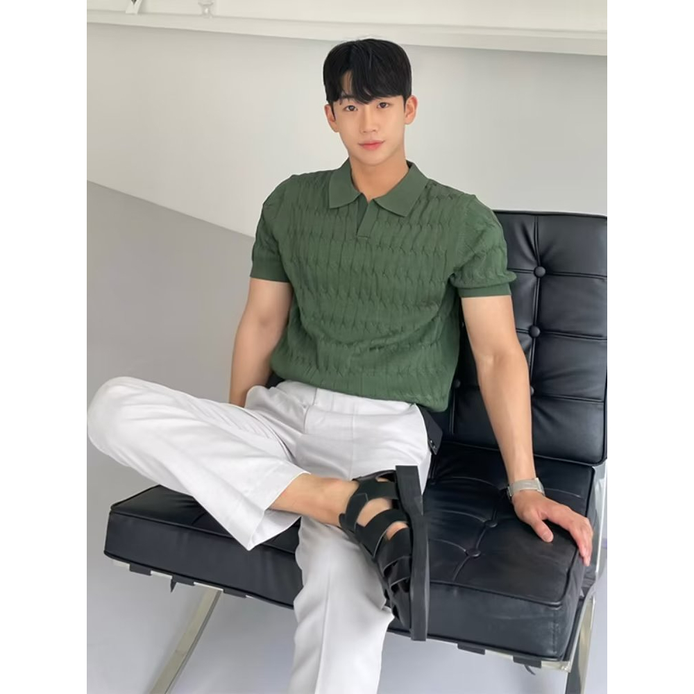 Áo Thun polo Tay Lửng Dáng Ôm Màu Trơn Thời Trang Mùa Hè Cao Cấp Phong Cách Hàn Quốc Cho Nam