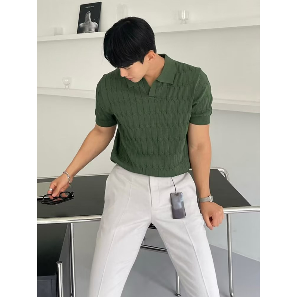 Áo Thun polo Tay Lửng Dáng Ôm Màu Trơn Thời Trang Mùa Hè Cao Cấp Phong Cách Hàn Quốc Cho Nam