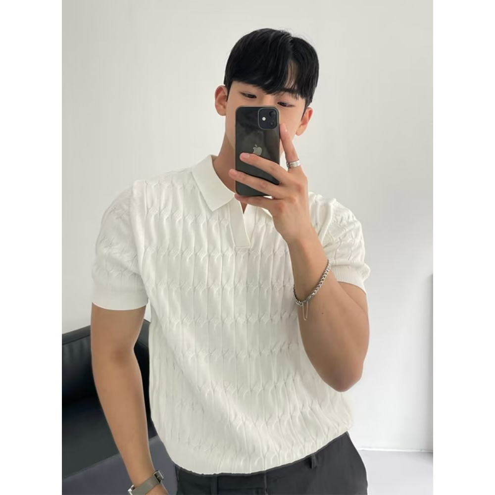 Áo Thun polo Tay Lửng Dáng Ôm Màu Trơn Thời Trang Mùa Hè Cao Cấp Phong Cách Hàn Quốc Cho Nam