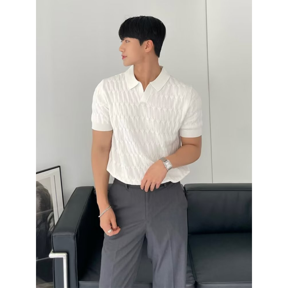 Áo Thun polo Tay Lửng Dáng Ôm Màu Trơn Thời Trang Mùa Hè Cao Cấp Phong Cách Hàn Quốc Cho Nam