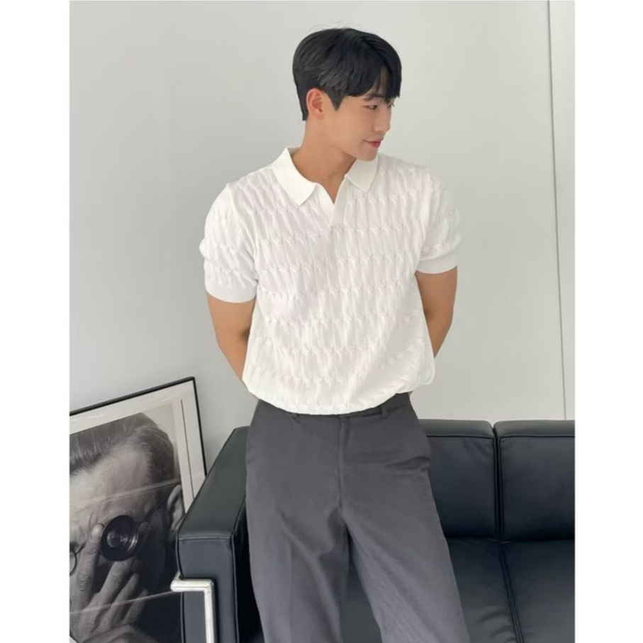 Áo Thun polo Tay Lửng Dáng Ôm Màu Trơn Thời Trang Mùa Hè Cao Cấp Phong Cách Hàn Quốc Cho Nam