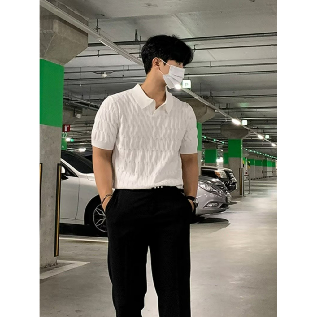 Áo Thun polo Dệt Kim Tay Lỡ Thời Trang Mùa Hè Hàn Quốc Cao Cấp Cho Nam