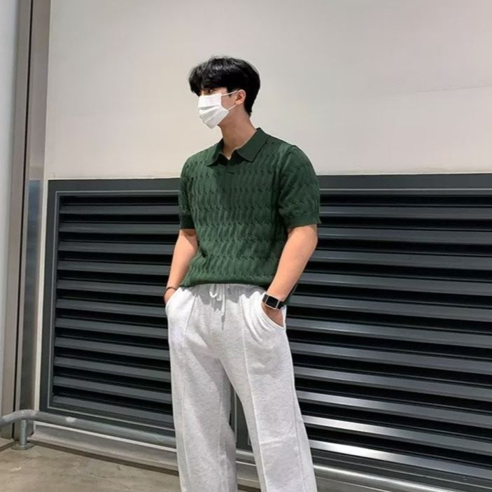 Áo Thun polo Dệt Kim Tay Lỡ Thời Trang Mùa Hè Hàn Quốc Cao Cấp Cho Nam