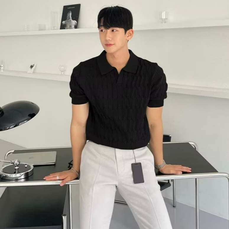 Áo Thun polo Dệt Kim Tay Lỡ Thời Trang Mùa Hè Hàn Quốc Cao Cấp Cho Nam