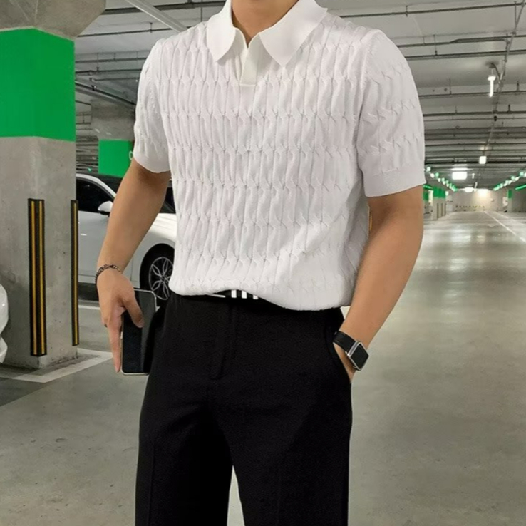Áo Thun polo Dệt Kim Tay Lỡ Thời Trang Mùa Hè Hàn Quốc Cao Cấp Cho Nam