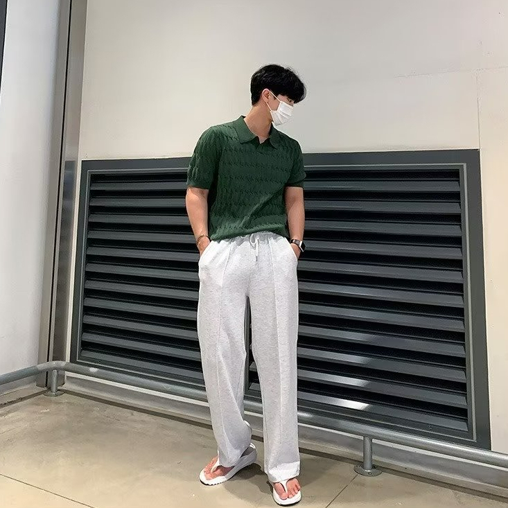 Áo Thun polo Dệt Kim Tay Lỡ Thời Trang Mùa Hè Hàn Quốc Cao Cấp Cho Nam