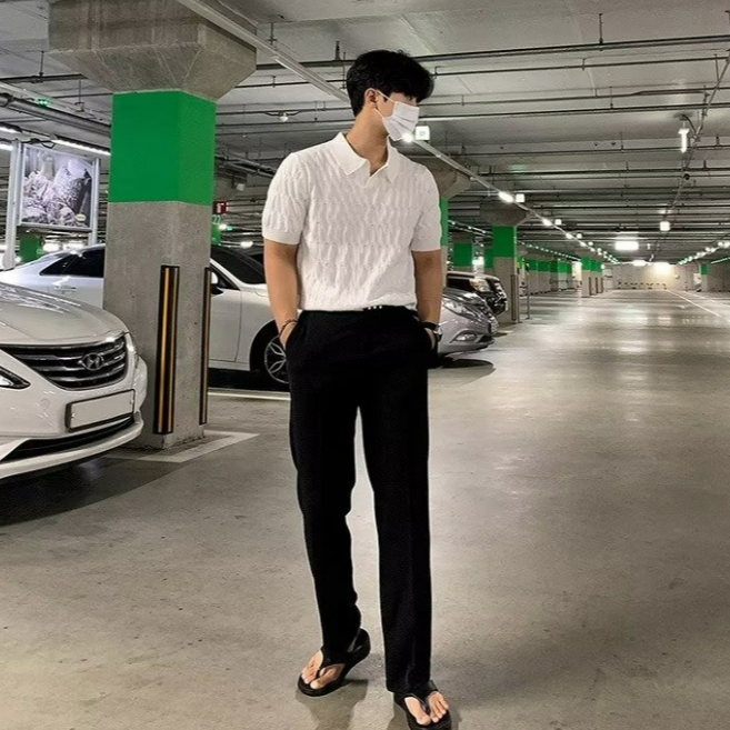 Áo Thun polo Dệt Kim Tay Lỡ Thời Trang Mùa Hè Hàn Quốc Cao Cấp Cho Nam