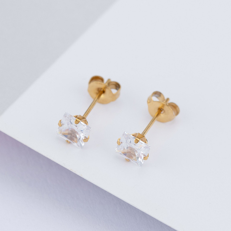 1 Cặp Bông Tai Thép Titan Bạc 925 Đính Đá Zircon 5MM