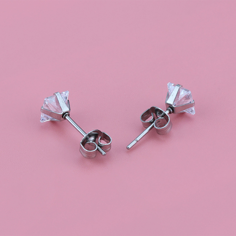 1 Cặp Bông Tai Thép Titan Bạc 925 Đính Đá Zircon 5MM