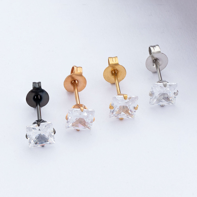 1 Cặp Bông Tai Thép Titan Bạc 925 Đính Đá Zircon 5MM