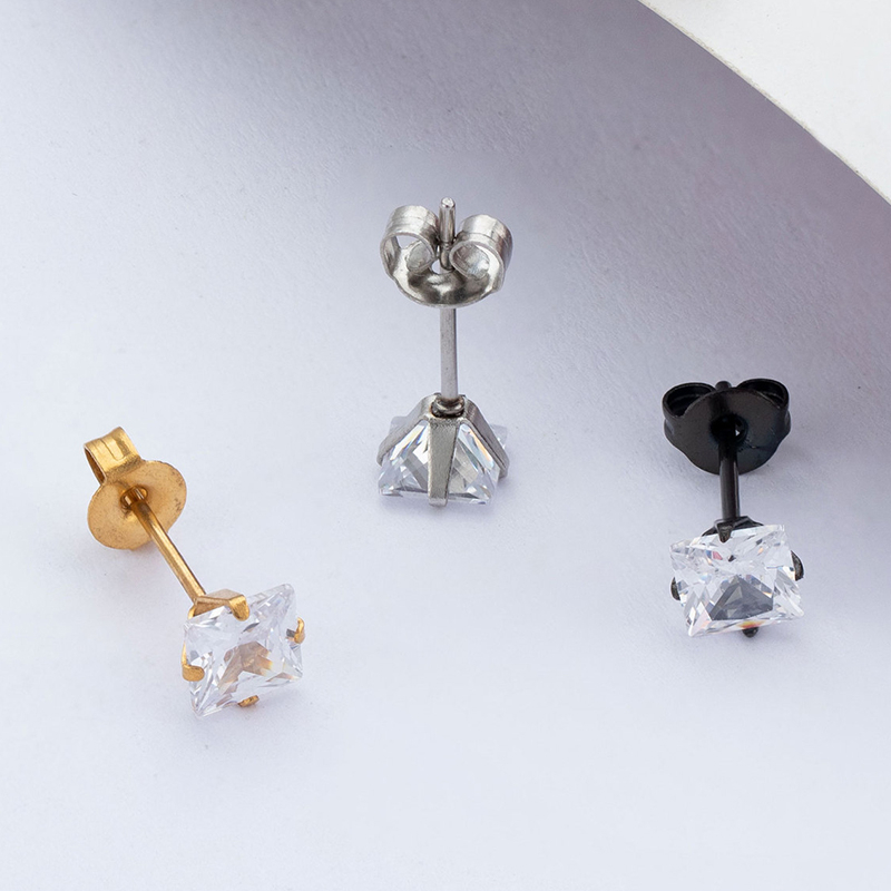 1 Cặp Bông Tai Thép Titan Bạc 925 Đính Đá Zircon 5MM