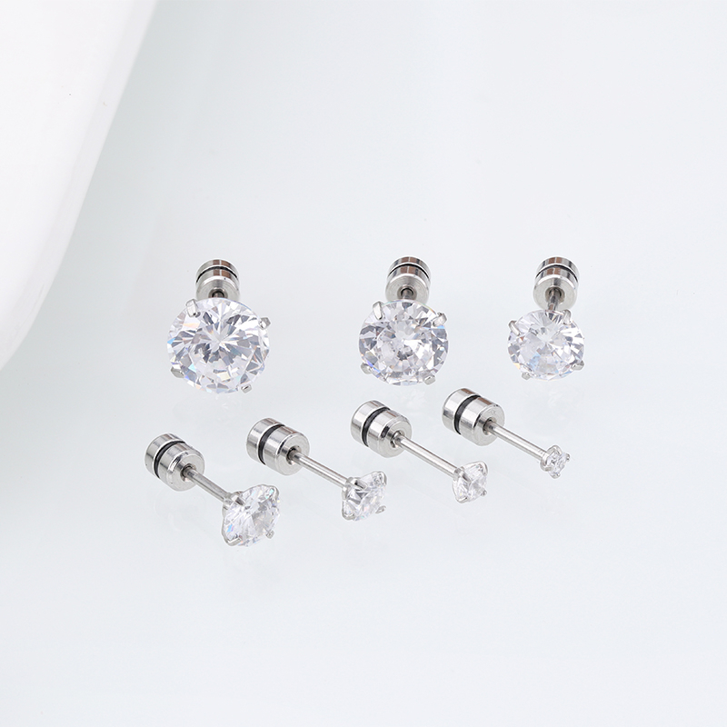1 Cặp Bông Tai Thép Titan Bạc 925 Đính Đá Zircon 2-8MM Cho Nam Nữ