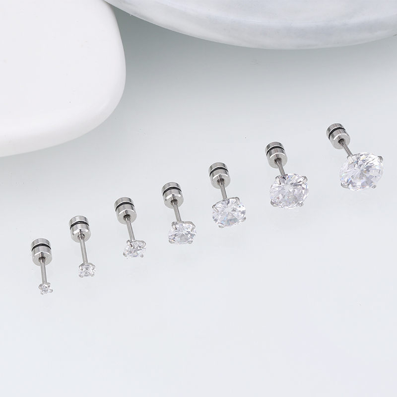 1 Cặp Bông Tai Thép Titan Bạc 925 Đính Đá Zircon 2-8MM Cho Nam Nữ