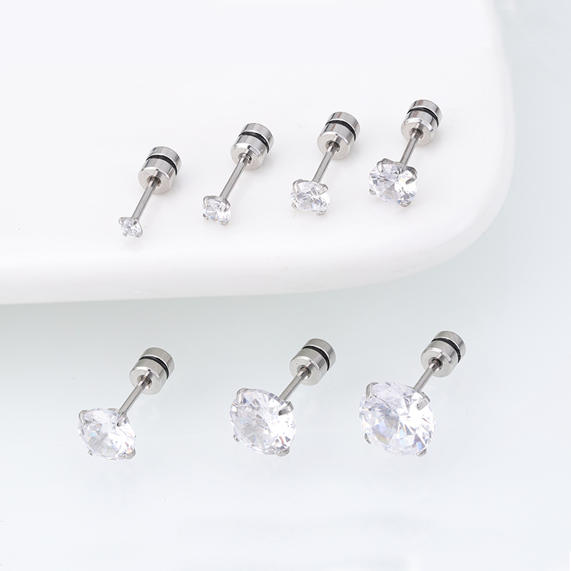 1 Cặp Bông Tai Thép Titan Bạc 925 Đính Đá Zircon 2-8MM Cho Nam Nữ