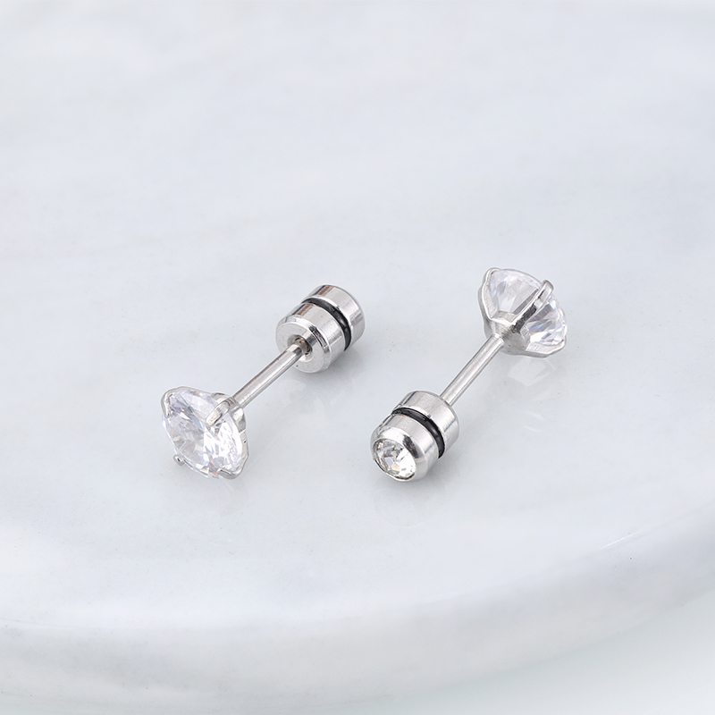 1 Cặp Bông Tai Thép Titan Bạc 925 Đính Đá Zircon 2-8MM Cho Nam Nữ